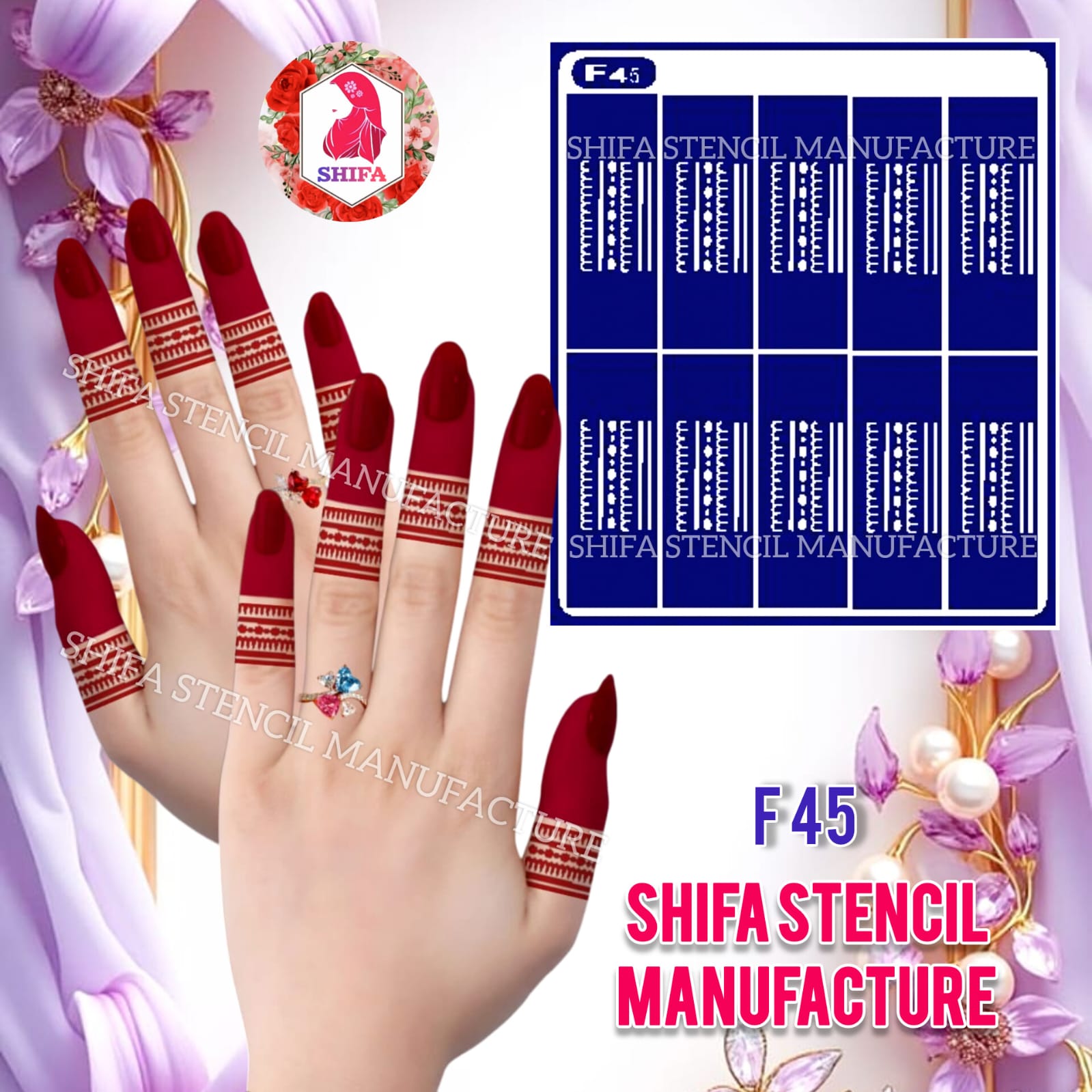 F 45 Royal Finger Bands - Sticker Overview - Shifa Stencil Manufacturer